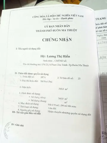Bán nhà 206.7m² có sẵn 70m² thổ cư ngang 5,5m giá 3.45 tỷ tại Xã Hòa Phú