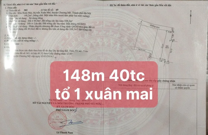 Bán đất 133.2m² có sẵn 40m² thổ cư ngang 5m giá 4 tỷ tại Xã Xuân Mai