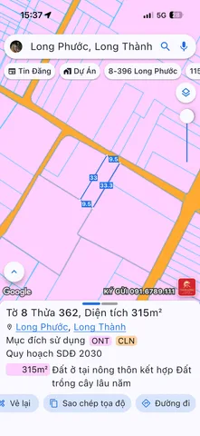 Bán đất 314.1m² ngang 9,5m giá 8 tỷ tại Xã Long Phước