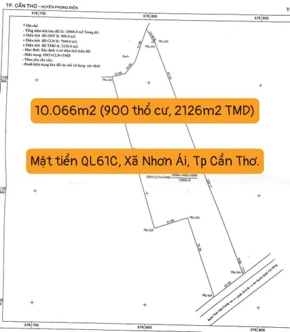 Bán đất 10666m² có sẵn 900m² thổ cư ngang 32m giá 38 tỷ tại Đường Quốc Lộ 61C Xã Nhơn Ái