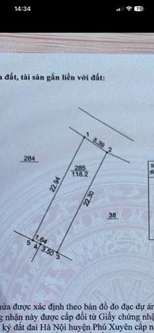Bán đất 118m² full thổ cư ngang 5,39m giá 3.72 tỷ tại Xã Đại Xuyên