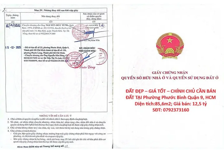 ĐẤT ĐẸP – GIÁ TỐT – CHÍNH CHỦ CẦN BÁN ĐẤT TẠI Phường Phước Bình Quận 9, HCM