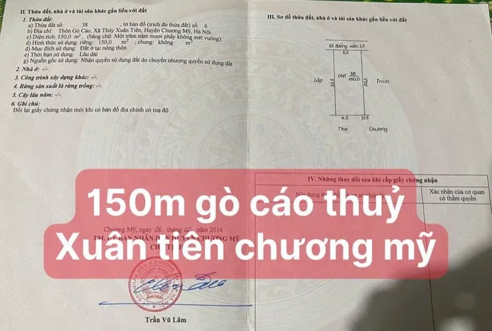 Bán đất 150m² full thổ cư ngang 5m giá 2.8 tỷ tại Xã Xuân Mai