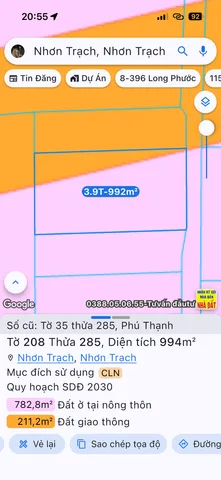 Bán đất 993.9m² ngang 23m giá 3.9 tỷ tại Xã Nhơn Trạch