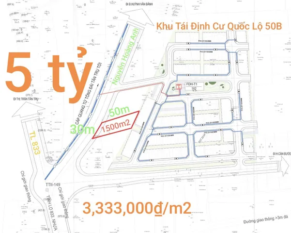 Bán đất 1500m² ngang 30m giá 5 tỷ tại Xã Tân Trụ