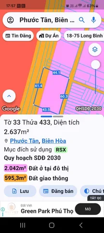 Bán đất 2637.4m² ngang 60m giá 22 tỷ tại Đường Võ Nguyên Giáp Phường Phước Tân
