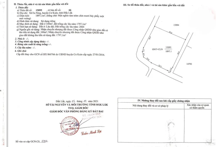 Bán đất 1340.5m² có sẵn 100m² thổ cư ngang 50m giá 1.45 tỷ tại Xã Ea Ning