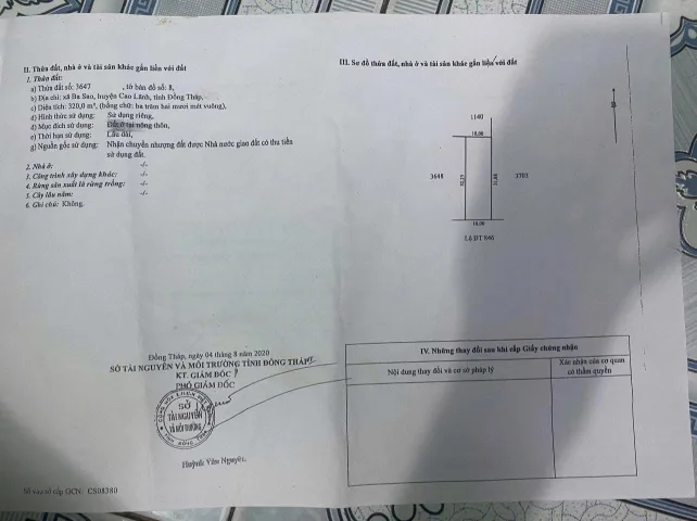 Bán nhanh lô đất mặt tiền DT 846 thuộc Ba Sao , Đồng Tháp