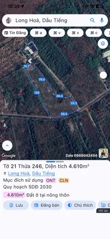Bán đất 4610m² có sẵn 300m² thổ cư ngang 59,5m giá 8.5 tỷ tại Xã Long Hòa