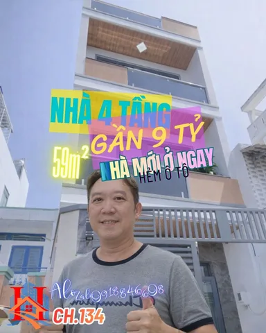 CH.134 – NHÀ 4 TẦNG 59m², GẦN 9 TỶ, NHÀ MỚI Ở NGAY PHẠM THẾ HIỂN, HẺM Ô TÔ, O918-846-608