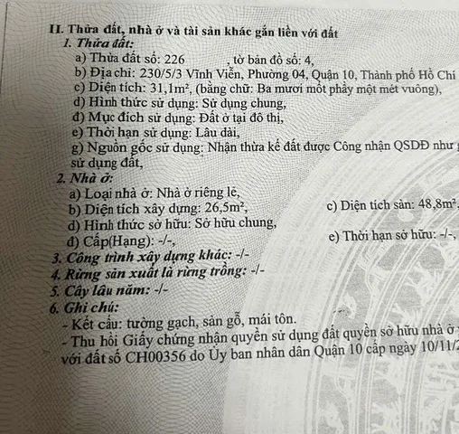 Chính Chủ Bán Nhà Hẻm 230/5/3 vĩnh viễn – Giá 4,68 tỷ