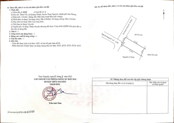 ĐẤT ĐẸP– GIÁ TỐT  –CHÍNH CHỦ CẦN BÁN NHANH LÔ ĐẤT TIỀM NĂNG TẠI huyện Thủy Nguyên, TP Hải Phòng