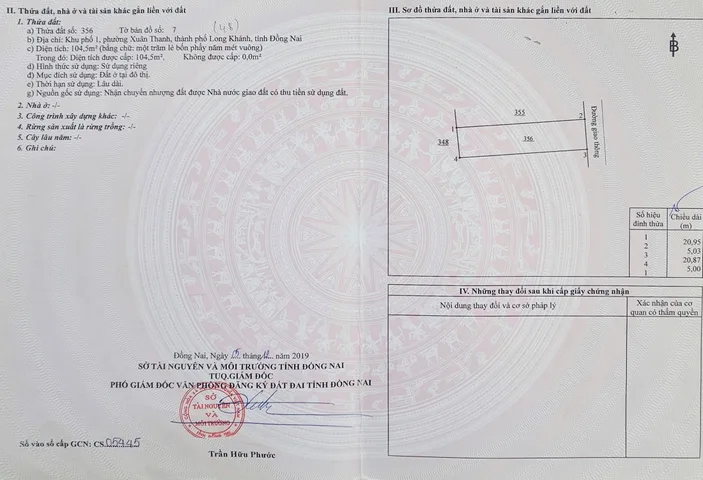 Bán đất 104.9m² có sẵn 104m² thổ cư ngang 5m giá 1.85 tỷ tại Đường 9 tháng 4 Phường Long Khánh