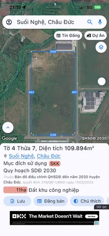 Bán đất 109894m² full thổ cư ngang 240m giá 314 tỷ tại Xã Ngãi Giao