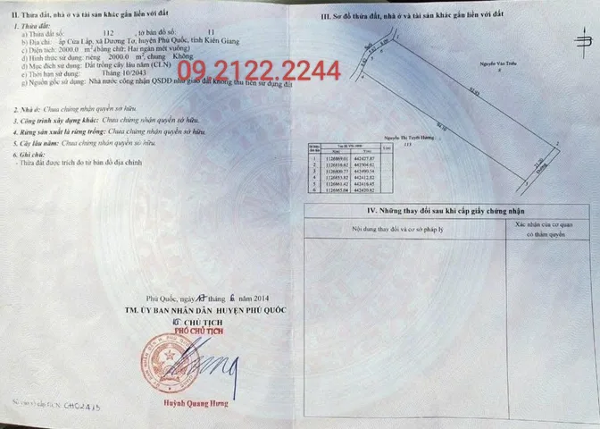 Bán đất 2000m² ngang 21.2m giá 26 tỷ tại Cửa Lấp Đường Trần Hưng Đạo Đặc khu Phú Quốc