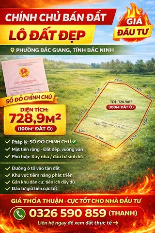 💁💁 chính chủ cần bán gấp
💁💁Pháp lý sổ đỏ rõ ràng
💁💁Đất ở tại phường bắc giang tỉnh bắc ninh
👉👉Diện tích 700m, 2 mặt tiền
👉👉Đường apphan xe công chạy vi vu
🌹🌹 giá 2ty6
☎️☎️Lh 0326590859 em thanh