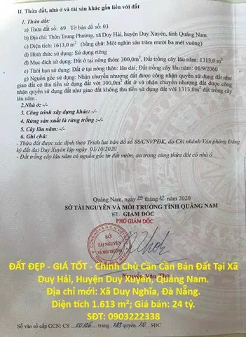 ĐẤT ĐẸP - GIÁ TỐT - Chính Chủ Cần Cần Bán Đất Tại Xã Duy Hải, Huyện Duy Xuyên, Quảng Nam.