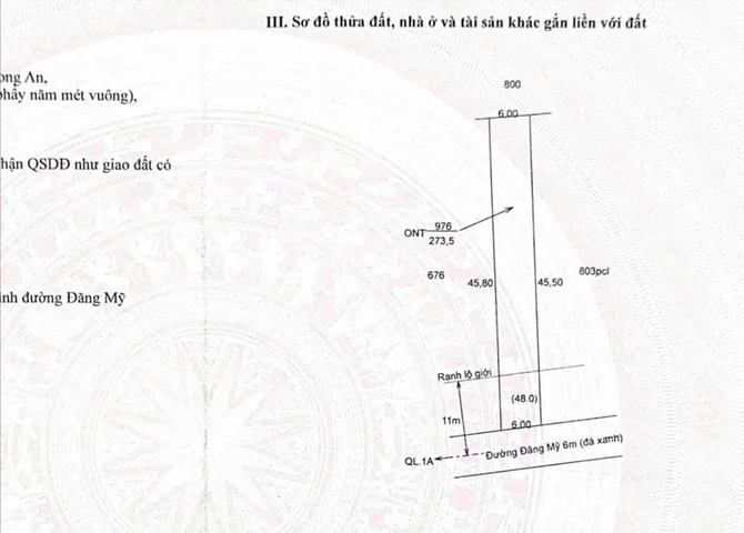 MT liên ấp - đường Đăng Mỹ dt 274m² đất thổ cư, gần đường QL1A, Giá 2.1 tỷ - xã Nhựt Tảo, Tây Ninh
