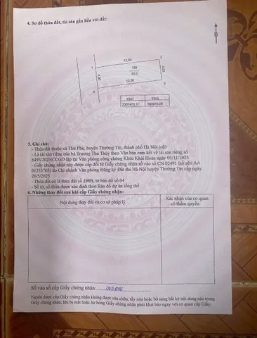 Bán đất 50m² full thổ cư ngang 4m giá 3.6 tỷ tại Xã Chương Dương