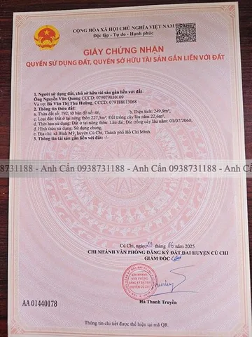 Bán đất 250m² có sẵn 227m² thổ cư ngang 5m giá 6.5 tỷ tại Xã Bình Mỹ
