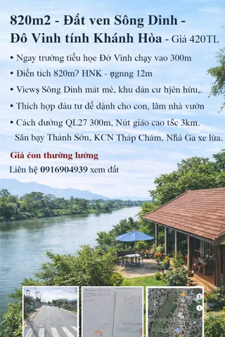 🌀820m2 -  Đất ven Sông Dinh - Đô Vinh tỉnh Khánh Hòa - Giá 420TL
