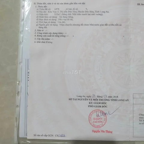 Bán đất 105.8m² ngang 5m giá 1.35 tỷ tại Xã Đức Hòa