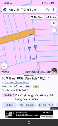 Bán đất 148.3m² có sẵn 80m² thổ cư ngang 6m giá 1.01 tỷ tại Xã An Viễn