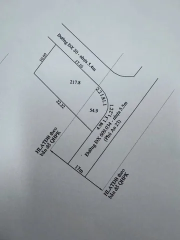 Bán đất 217m² có sẵn 60m² thổ cư ngang 10m giá 2.2 tỷ tại Phường Phú An