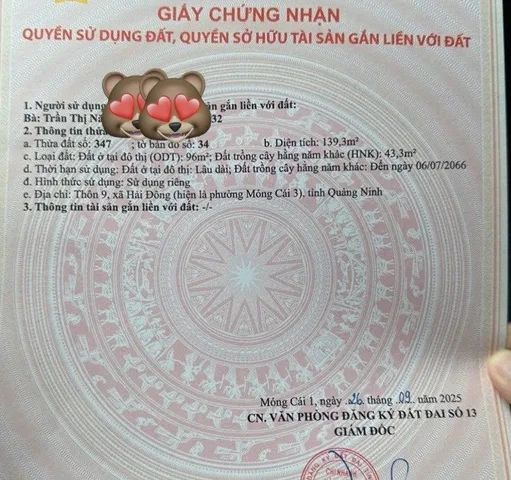 Bán đất 164.5m² có sẵn 96m² thổ cư ngang 5.8m giá 680 triệu tại Xã Hải Đông Thành phố Móng Cái