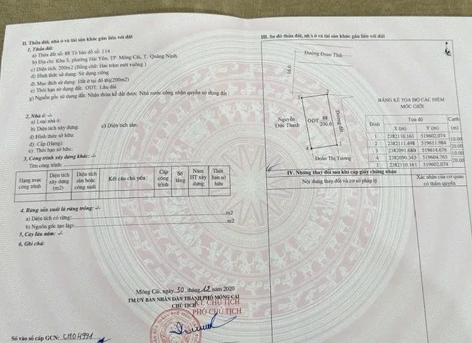 Bán đất 200m² full thổ cư ngang 10m giá 6.8 tỷ tại Phường Hải Yên Thành phố Móng Cái