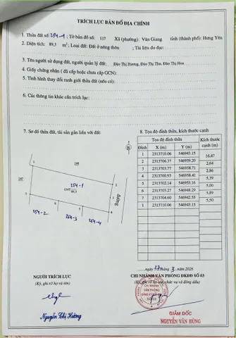 Bán đất 89,3m² full thổ cư ngang 5,5m giá 4.2 tỷ tại Xã Văn Giang