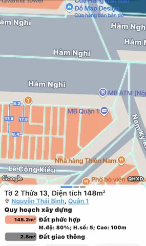 Mặt tiền 111 - 113 Hàm Nghi. 8,2 x 17,6m. Tặng GPXD 1 hầm 10 tầng