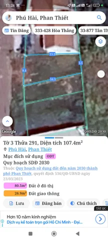 Bán đất 107.4m² full thổ cư ngang 8,4m giá 1.4 tỷ tại Phường Phú Thủy