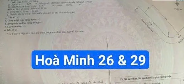 🔴💥Bán đất lô góc 2MT đường Hòa Minh 26 & Hòa Minh 29 -View quỹ đất TTTM