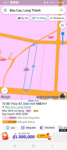 Bán đất 9486.4m² có sẵn 300m² thổ cư ngang 36m giá 42 tỷ tại Xã Long Phước