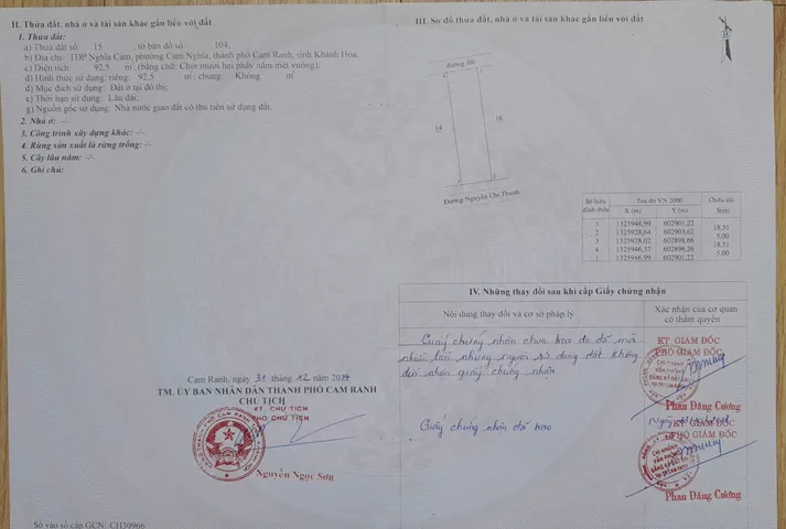Bán đất 92.5m² full thổ cư ngang 5m giá 7.6 tỷ tại Đường Nguyễn Chí Thanh Phường Cam Nghĩa Thành phố Cam Ranh