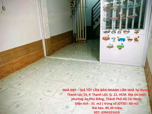 NHÀ ĐẸP – GIÁ TỐT CẦN BÁN NHANH CĂN NHÀ Tại Đường Thanh Lộc 19, P. Thanh Lộc, Q. 12, HCM.