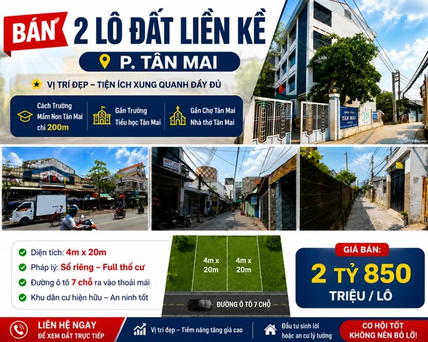 Bán 2 lô đất mặt tiền phường Tam Hiệp – Diện tích 8x20m