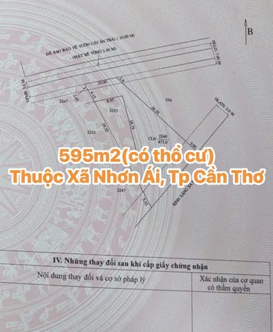 Bán đất 595m² có sẵn 122m² thổ cư ngang 10m giá 1.5 tỷ tại Xã Nhơn Ái