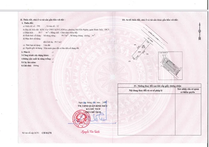 Bán đất 99.7m² full thổ cư ngang 5m giá 2.5 tỷ tại Đường số 3 Phường Bình Thủy