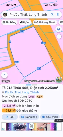 Bán đất 2259m² có sẵn 160m² thổ cư ngang 51m giá 9.5 tỷ tại Xã Phước Thái