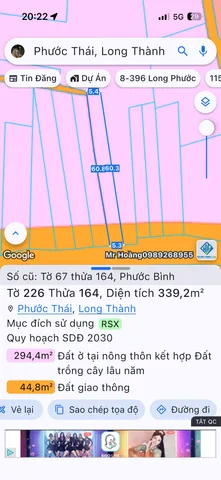 Bán đất 339.3m² ngang 5m giá 2.25 tỷ tại Xã Phước Thái