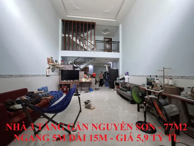 NHÀ ĐẸP 3 TẦNG GẦN NGUYỄN SƠN, 77M2 NGANG 5M DÀI 15M, GIÁ 5,9 TỶ TL