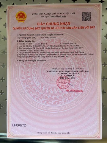 Bán Đất 664.5m2 có sẵn 76 m2 thổ cư giá 8.64 tỷ tại Phường Thuận An TP. Hồ Chí Minh