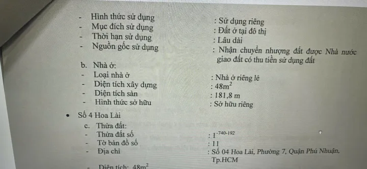 Cần Bán Gấp Nhà Mặt tiền 03 Hoa Trà