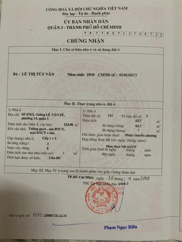 Gia Đình Cần Bán Nhà Hẻm 476/2 Lê Văn Sỹ – Giá 12,8 tỷ