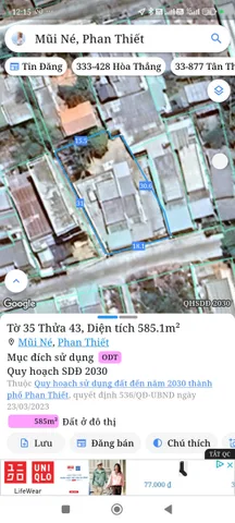 Bán đất 585.1m² full thổ cư ngang 18m giá 9.95 tỷ tại Phường Mũi Né