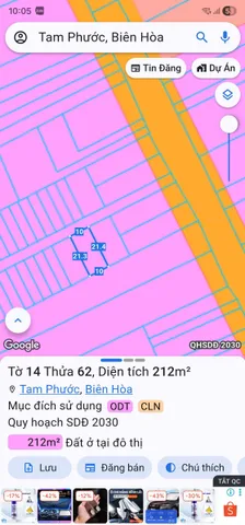 Bán đất 212.7m² có sẵn 55m² thổ cư ngang 10m giá 1.92 tỷ tại Phường Tam Phước
