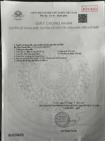 Bán đất 655m² full thổ cư ngang 7.4m giá 7 tỷ tại Xã Bình Mỹ
