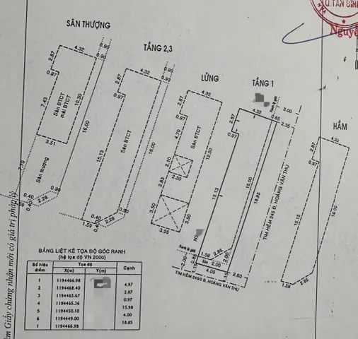 CHDV 6 Tầng, Hẻm ôtô, DT: 80m² có sẵn 78m² thổ cư ngang 4,3m giá 43.5 tỷ tại Phường Tân Sơn Hòa